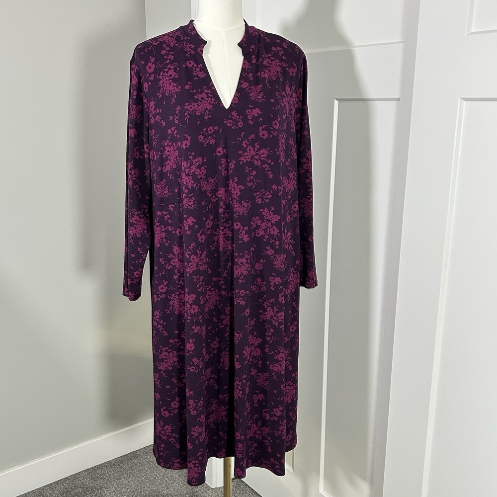 * NWT * J.Jill Wherever Floral V-Neck Knit Dress Women's XL Purple/Pink Petite